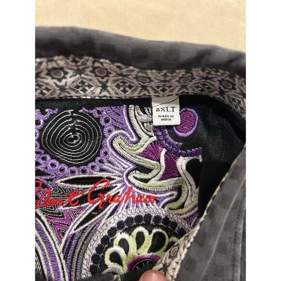 Robert Graham 2XLT Tall Black Gray Long Sleeve Button up shirt - Picture 4 of 7